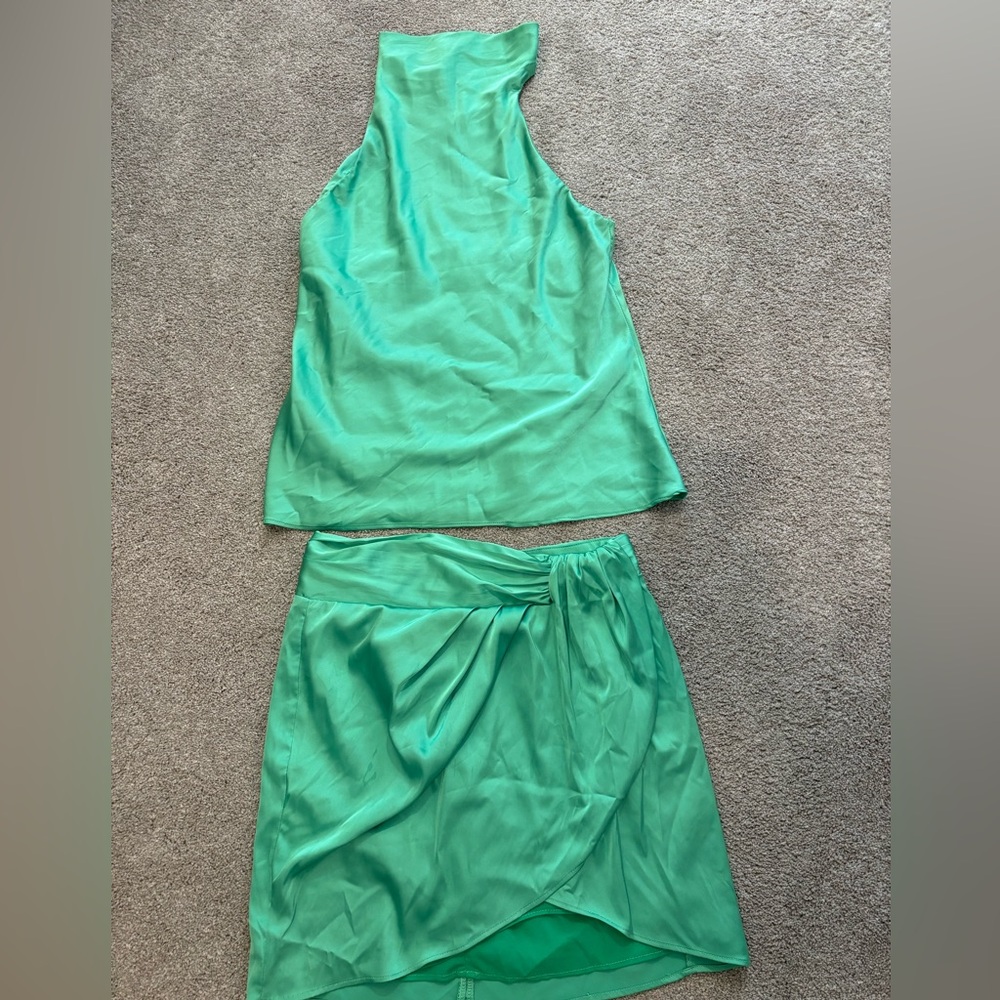 Lime Green Halter Top And Skirt Set